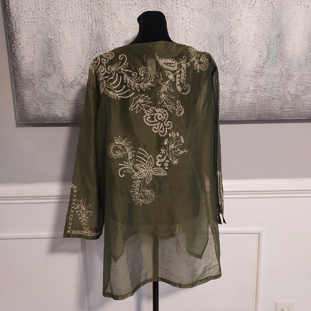 CHICO'S Embroidered Semi-Sheer Silk and Cotton blend Tunic Top Sz 3/XL - Picture 6 of 7